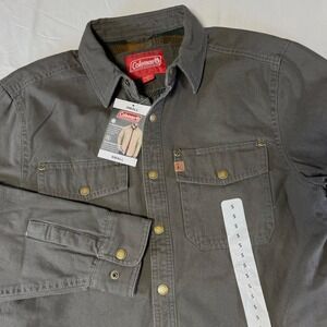 NWT Coleman Fleece Lined Beluga Gray Canvas Shirt Jacket Shacke Men's Size Small
